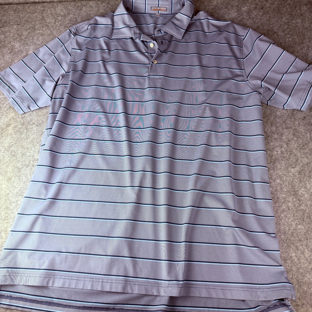 Peter Millar Summer Comfort Polo Shirt Mens XXL Grey Blue Striped Golf Top